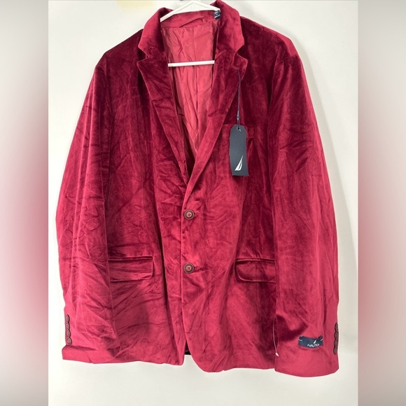 Nautica Men's Red Burgundy Velvet Blazer Suit Sport Coat Jacket Large